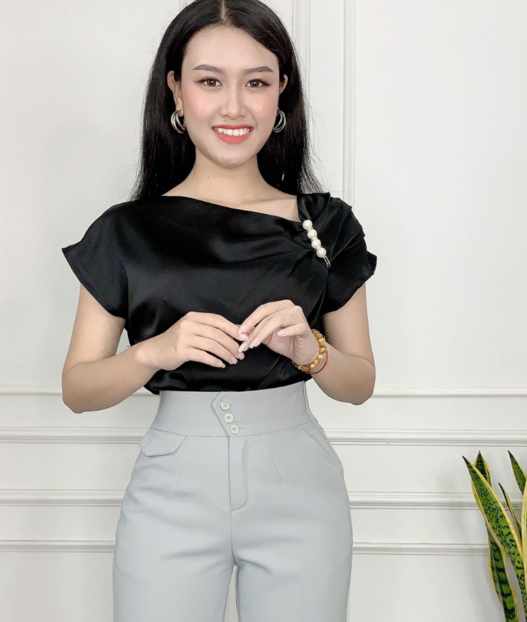 áo lụa đính ngọc - áo kiểu nữ