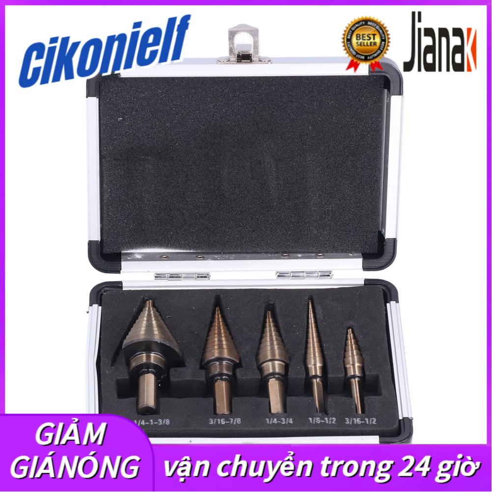 5 Pcs Step Drill Bit Set Spiral Groove Step Drill Bit Kit with Aluminum Case for Woodworking