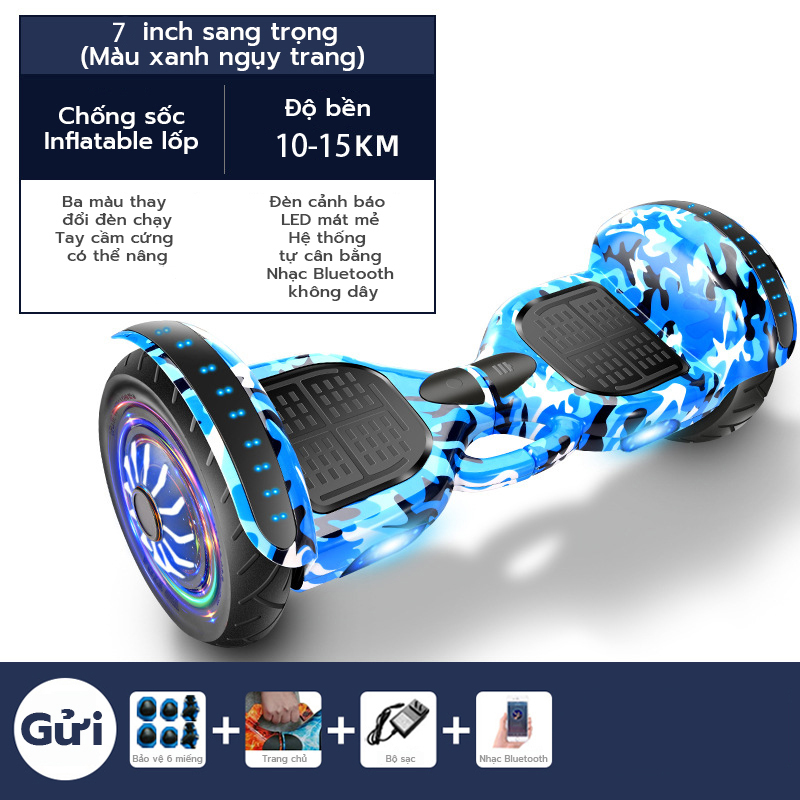 Xe cân bằng điện 2 bánh 7 inch - Xe Điện Cân Bằng Cho Bé- Nhạc - Bluetooth tặng miếng bảo vệ