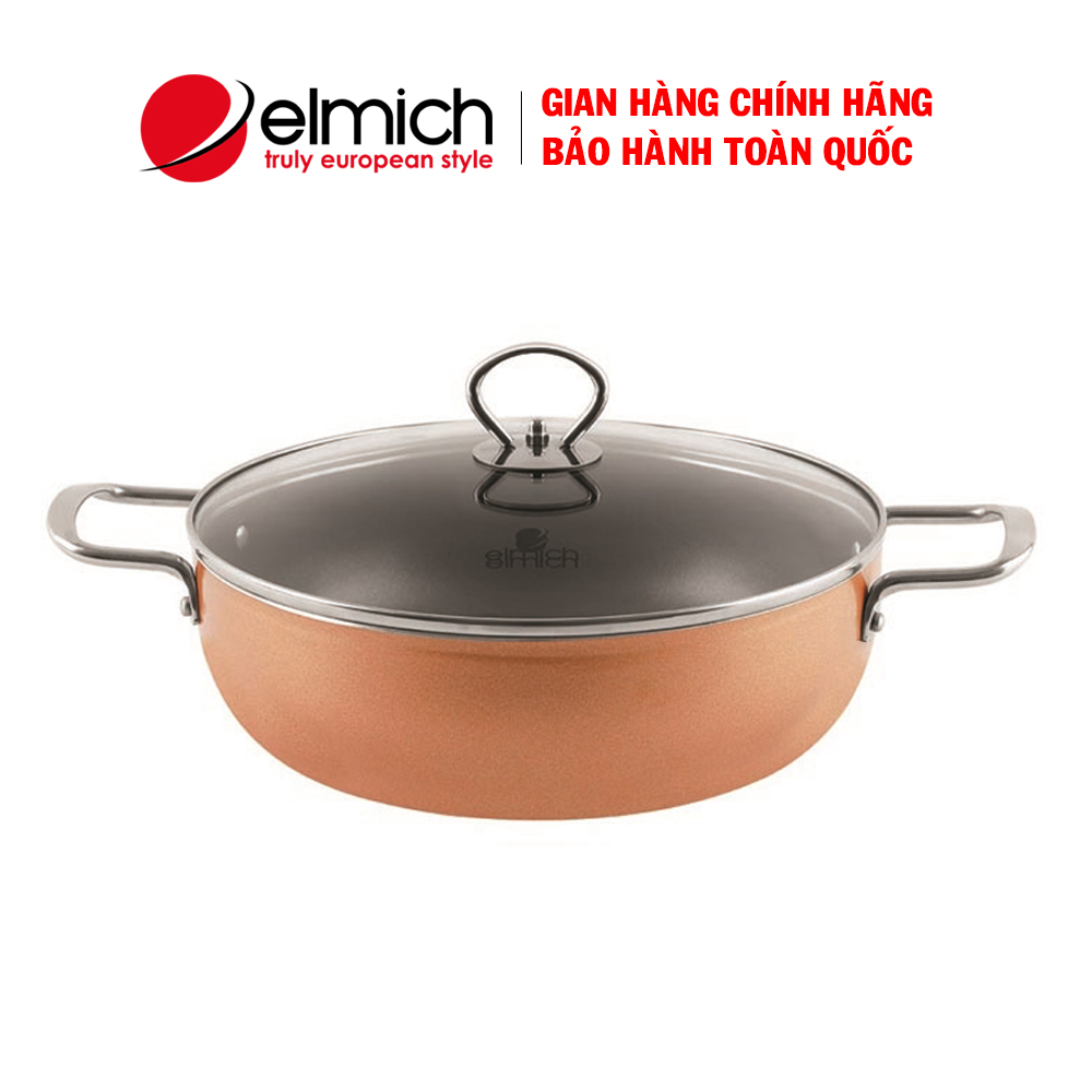 Nồi lẩu chống dính elmich smart cook sm-5552 - nồi lẩu vân đá đáy từ, nồi bếp từ, đường kính 26cm