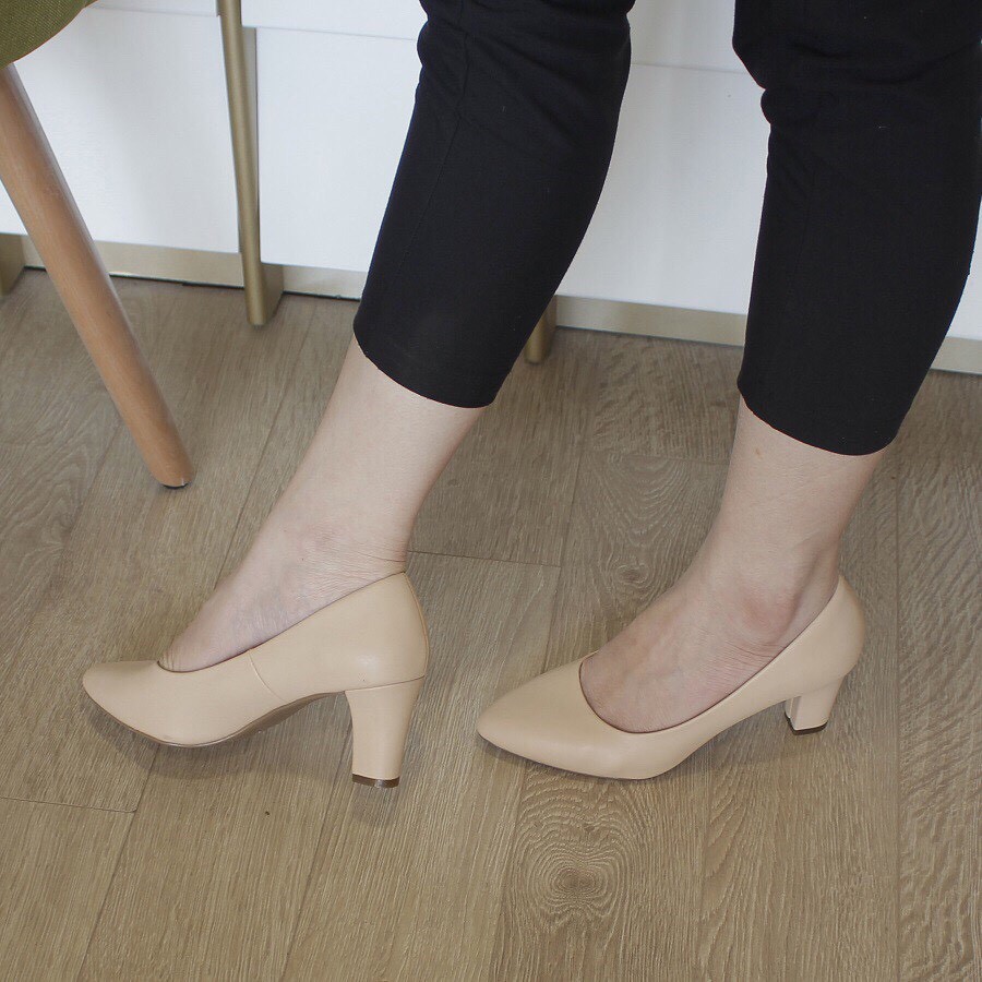 Giày Nữ Màu kem Gót Vuông 5CM - MÃ C2