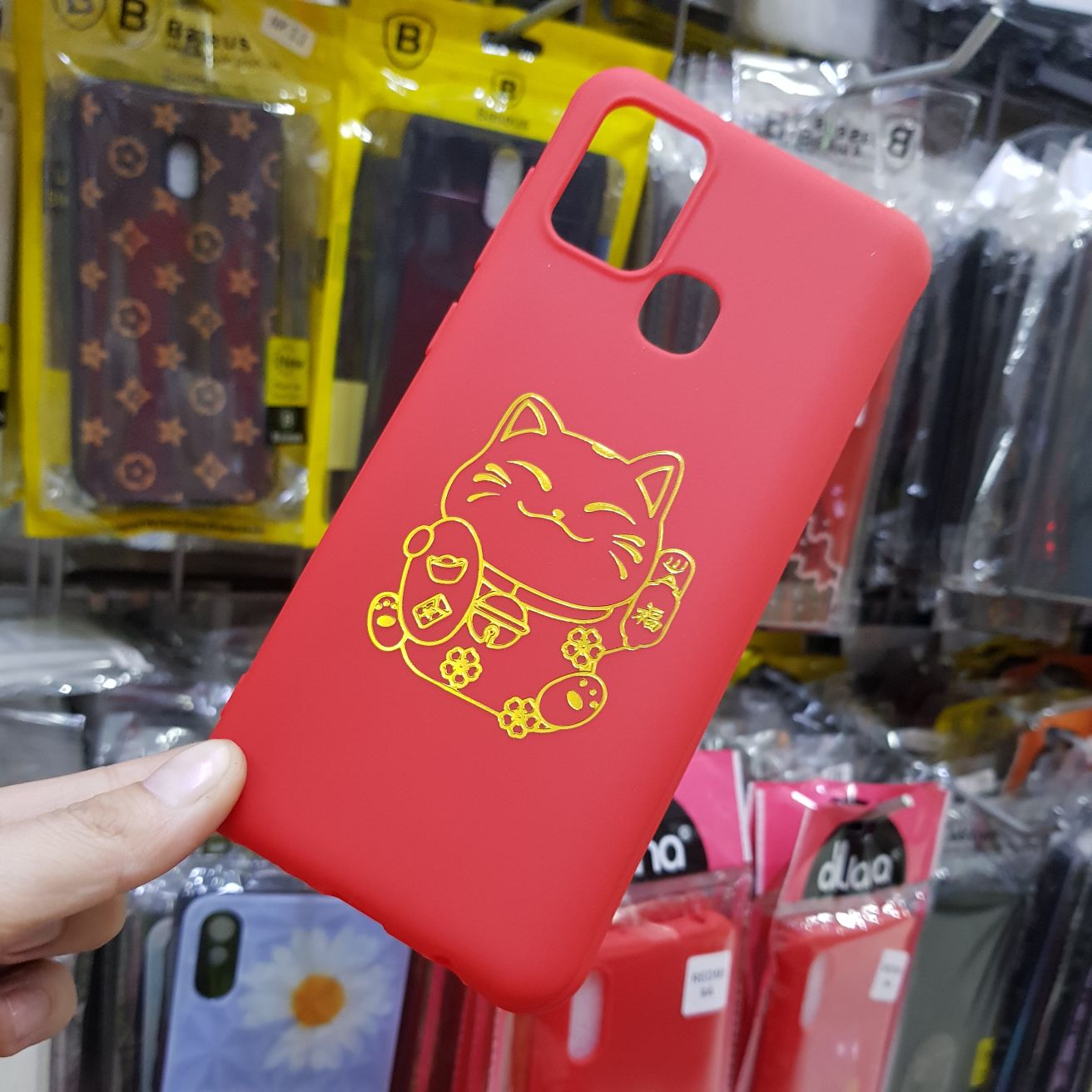 [HCM]Ốp lưng Samsung A21S  Ốp tết dẻo đỏ in hình mèo thần tài siêu dễ thương