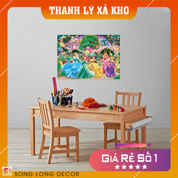 [THANH LÝ SẢ KHO] Tranh dán tường 3d - Tranh Cho Bé - Tranh Trẻ Em - Tranh Công Chúa - Kích Thước ngang 45cm x cao 30cm - Song Long Decor