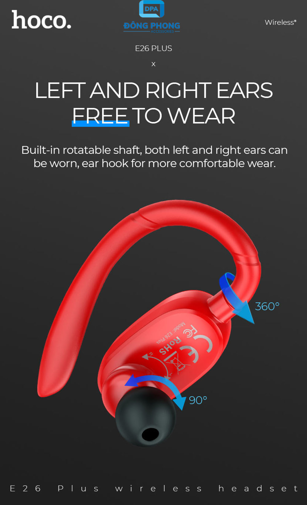 Tai Nghe Móc Tai Bluetooth Hoco E26 Plus V5.0 Chính Hãng