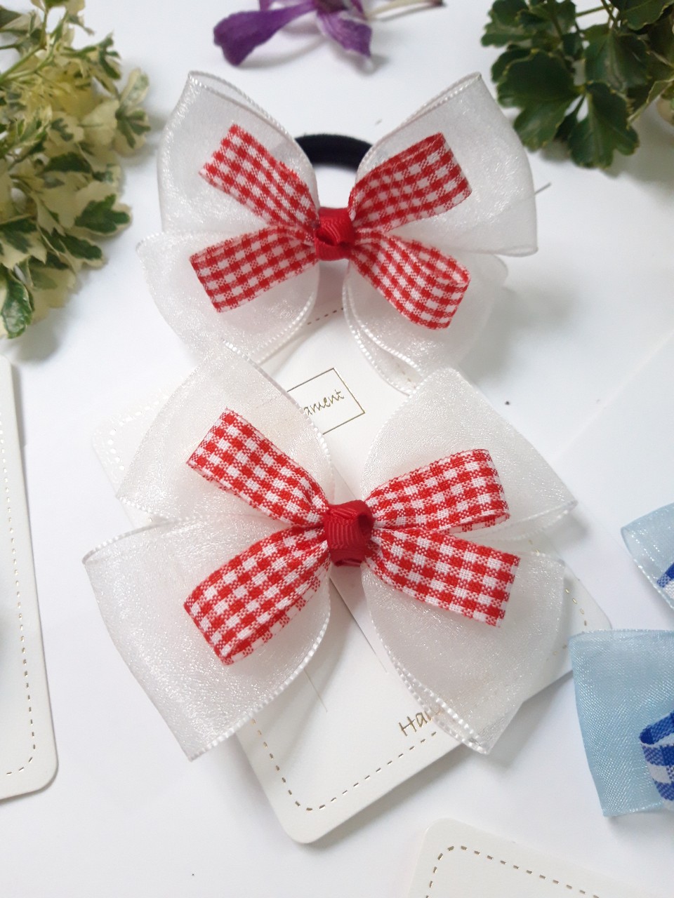 2 cái kẹp tóc/cột tóc voan nơ cho bé gái.