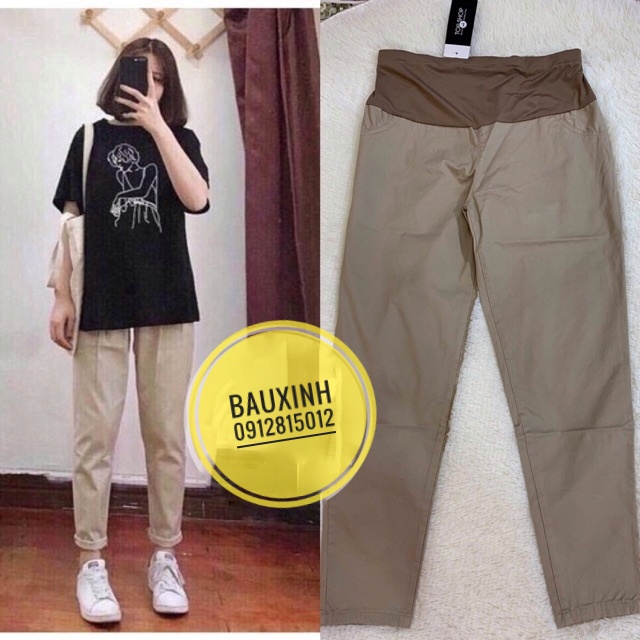 Quần bầu Baggy chất thô co giãn thời trang-Quần bầu chất thô chéo dáng baggy có đáp bụng