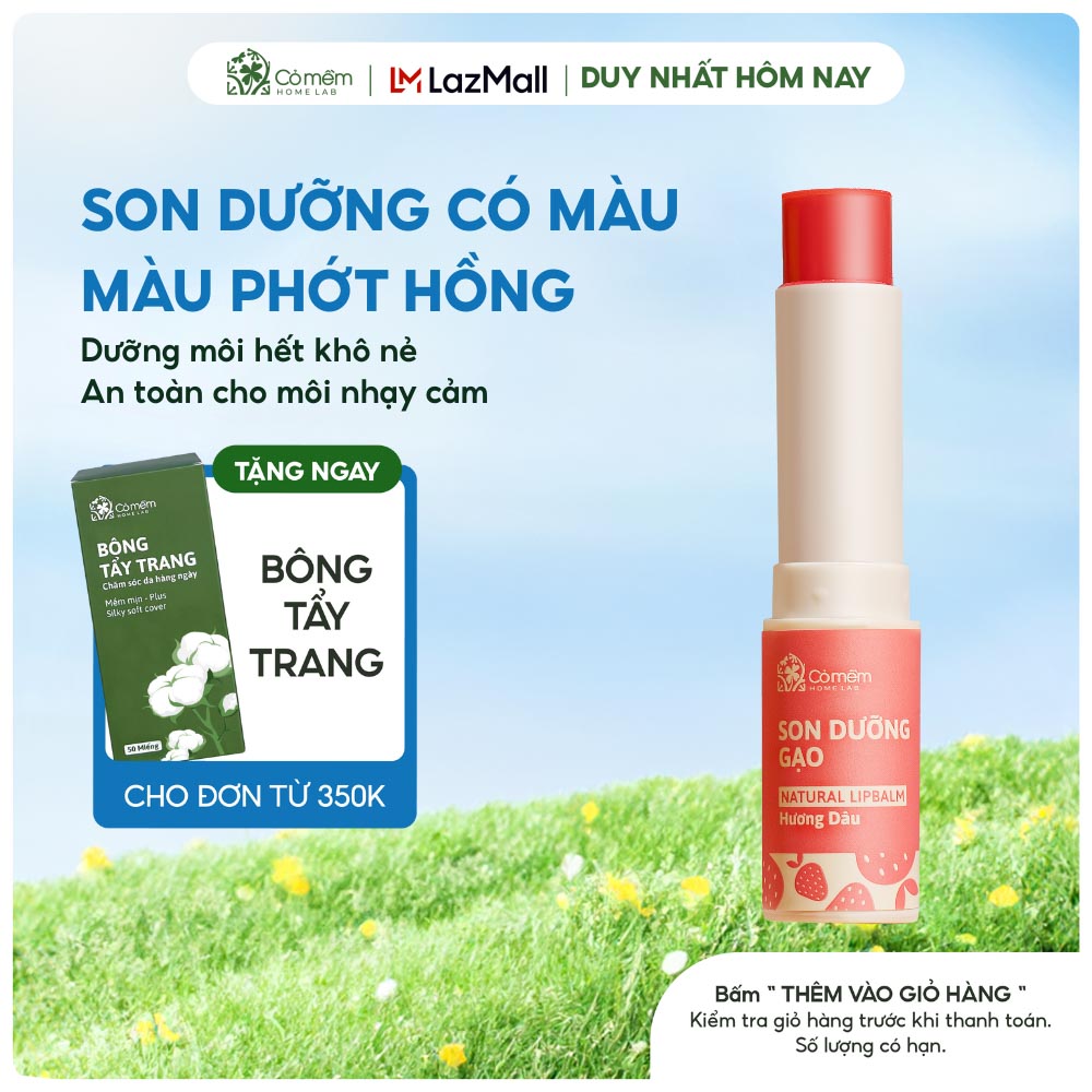 Son Dưỡng Môi Cỏ Màu - Son Dưỡng Gạo Hương Dâu Làm Hồng Môi Chống Khô Nẻ Cỏ Mềm Homelab