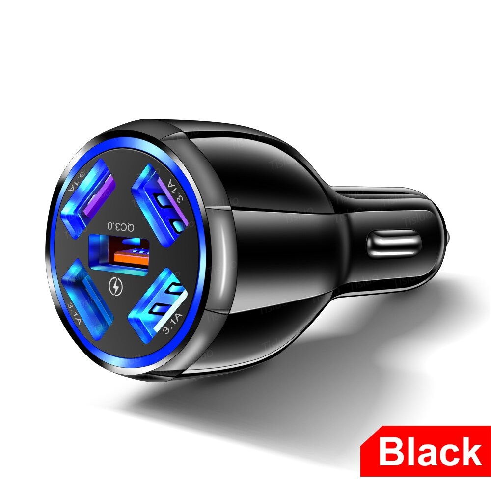 Tẩu Sạc Nhanh Quick Charge 3.0 5 Cổng Sạc Đèn Led Phát Sáng trên ô tô xe máy cho điện thoại, cốc sạc xe hơi xe tải SUV