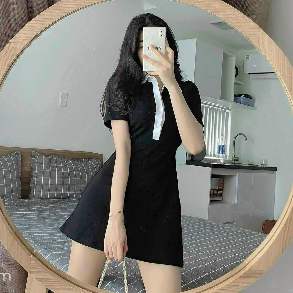 Đầm Polo Nữ Đen Dáng Ôm Váy Nữ Ngắn Body Ngắn