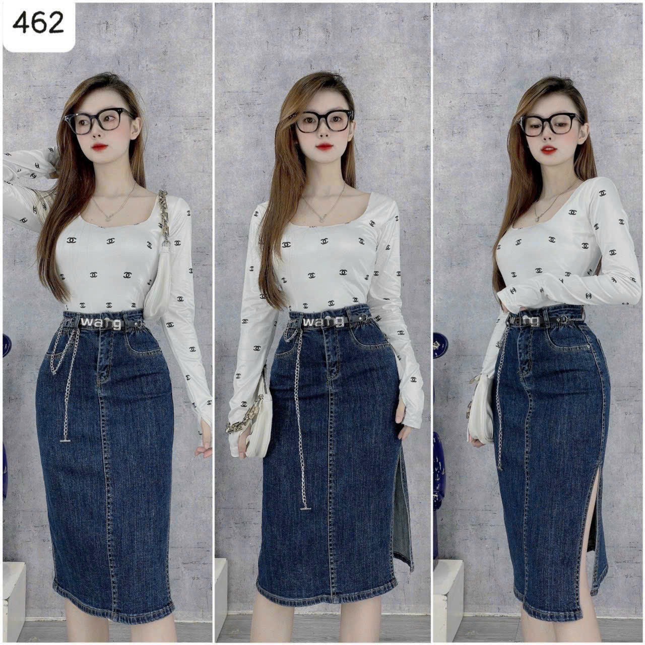 CHÂN VÁY JEAN XẺ TÀ QUẢNG CHÂU CAO CẤP