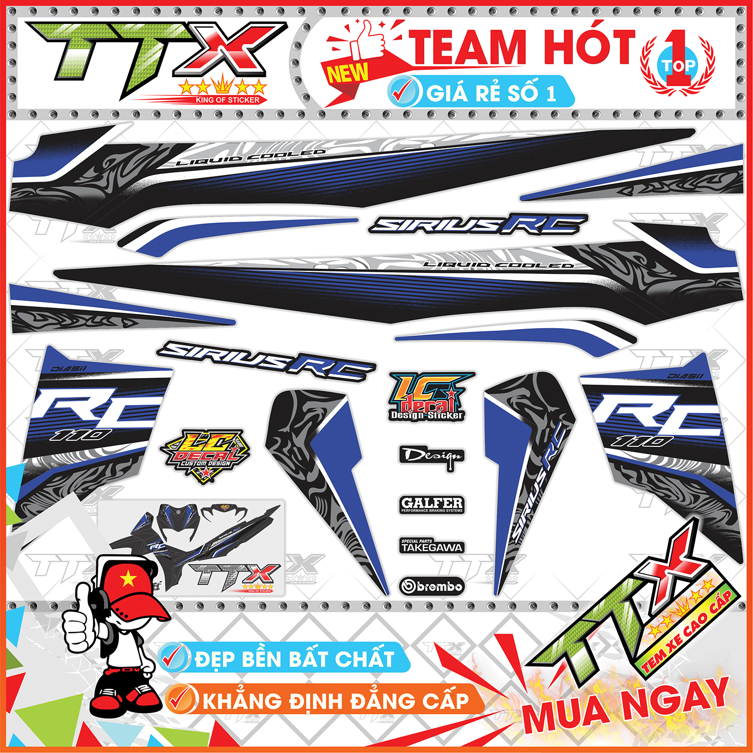 Tem Sirius RC 110 Xanh Đen GP Siêu Đẹp