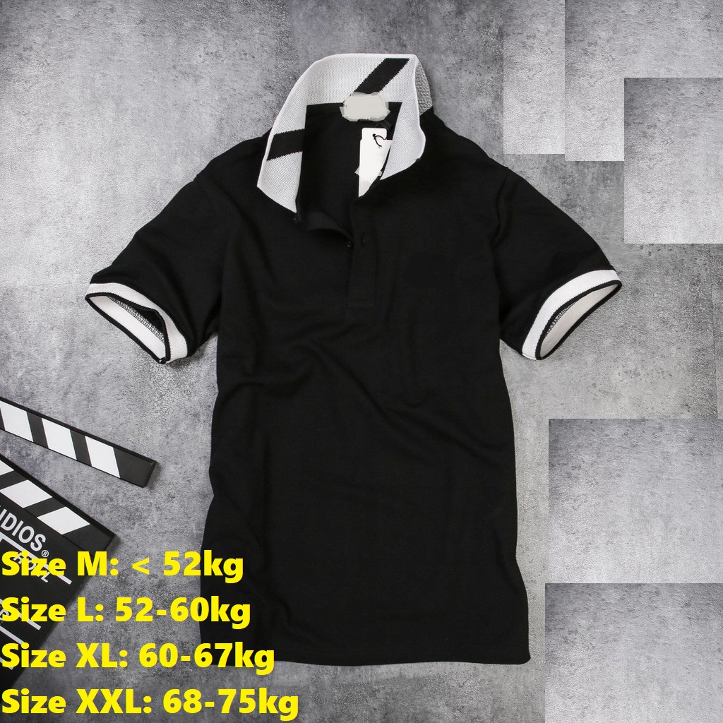 SALE - Q27 - Áo phông Polo NAM cổ bẻ kẻ chéo ( Đen / Trắng ) chất thun cottong mềm mát, co giãn tốt dáng trẻ trung năng động đi học đi chơi đi làm