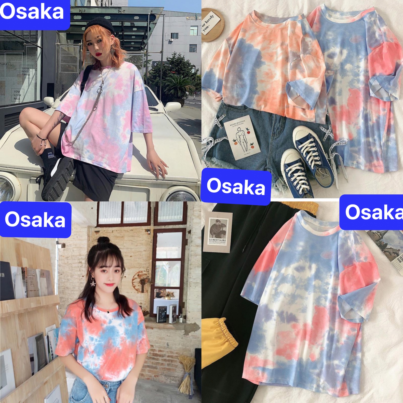 ÁO THUN NAM NỮ MÀU LOANG PHOM FORM RỘNG TAY LỠ NHẬT BẢN HOT TREND MẠNH MẼ SÀNH ĐIỆU VẢI DÀY MIN - OSAKA FASHION