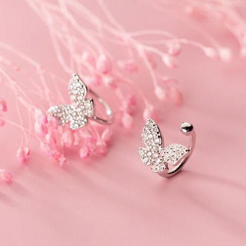 Bông Tai Bạc Nữ Dáng Kẹp Hình Cánh Bướm Xinh Xắn - B2485 - Bảo Ngọc Jewelry