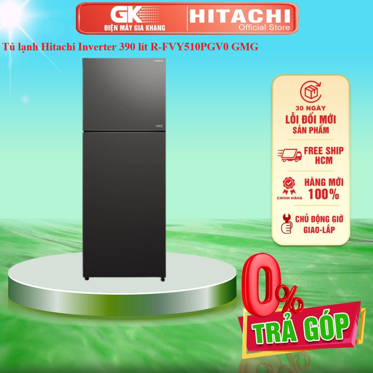 Tủ lạnh hitachi inverter 406 lít r-fvy510pgv0 - giao toàn quốc - freeship hcm