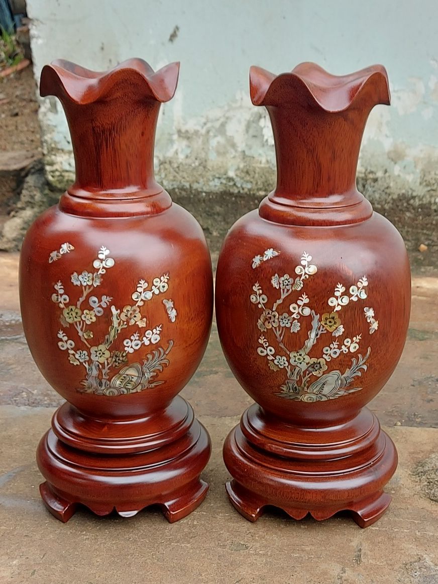 Lục bình phong thuỷ tài lộc-Cặp lục bình gỗ Lim cẩn hoa nguyên khối cao 30 cm- 40 cm -50 cm-60cm vvv