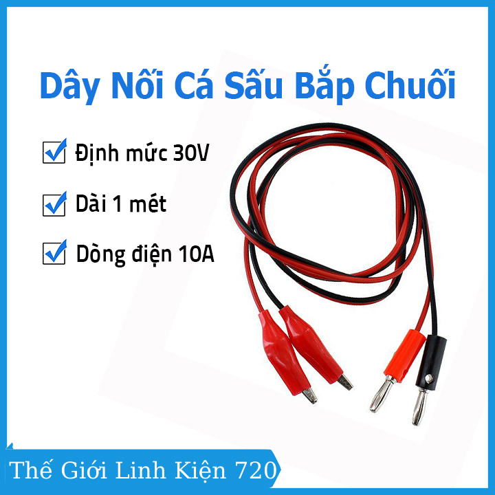 Dây nối kẹp cá sấu - bắp chuối lõi đồng nhiều sợi dài 1 mét