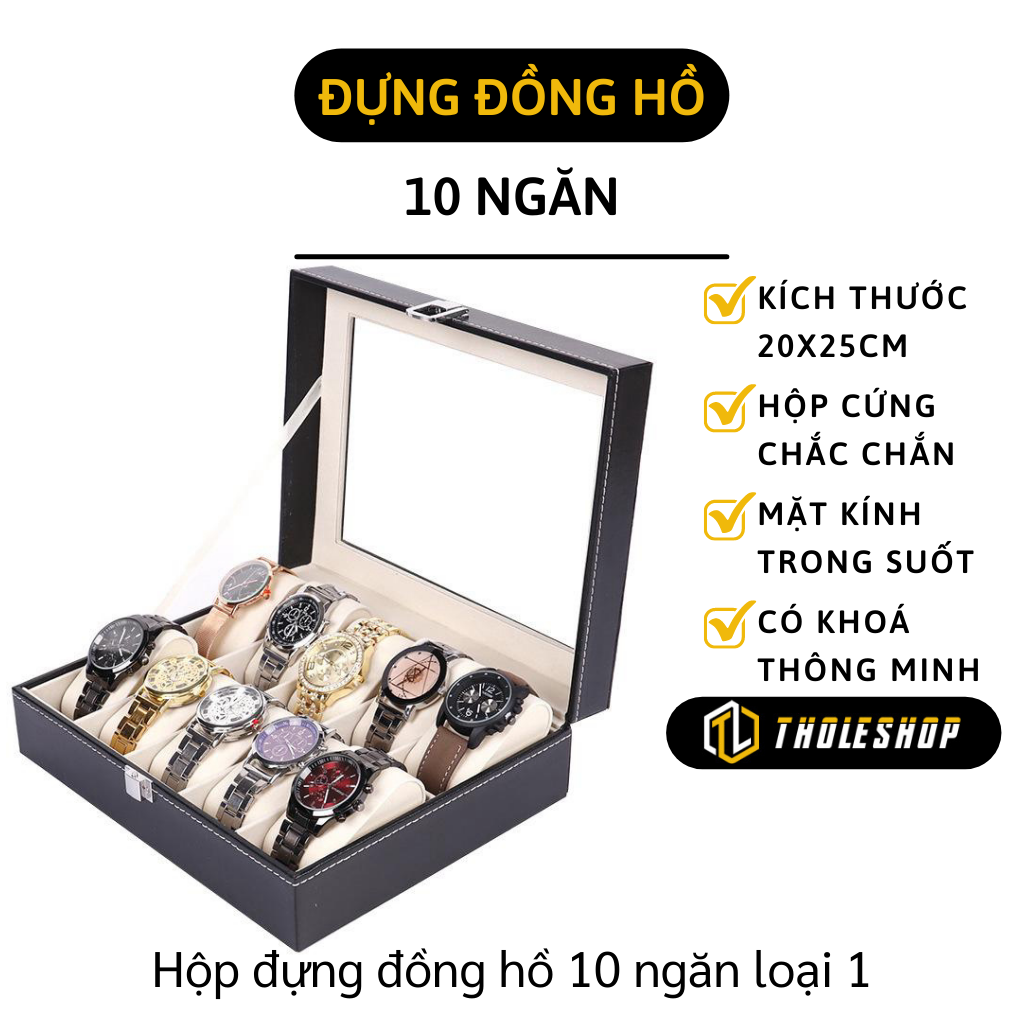 Hộp đựng đồng hồ 10 ngăn - Hộp bảo quản đồng hồ bằng da cao cấp - Hộp bọc da trưng bày đồng hồ 12 ngăn