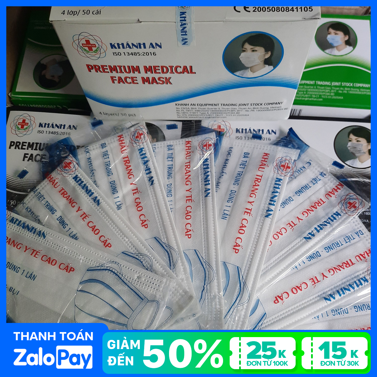 Khẩu trang y tế 4 lớp kháng khuẩn Khánh An tiệt trùng đựng 50 túi riêng