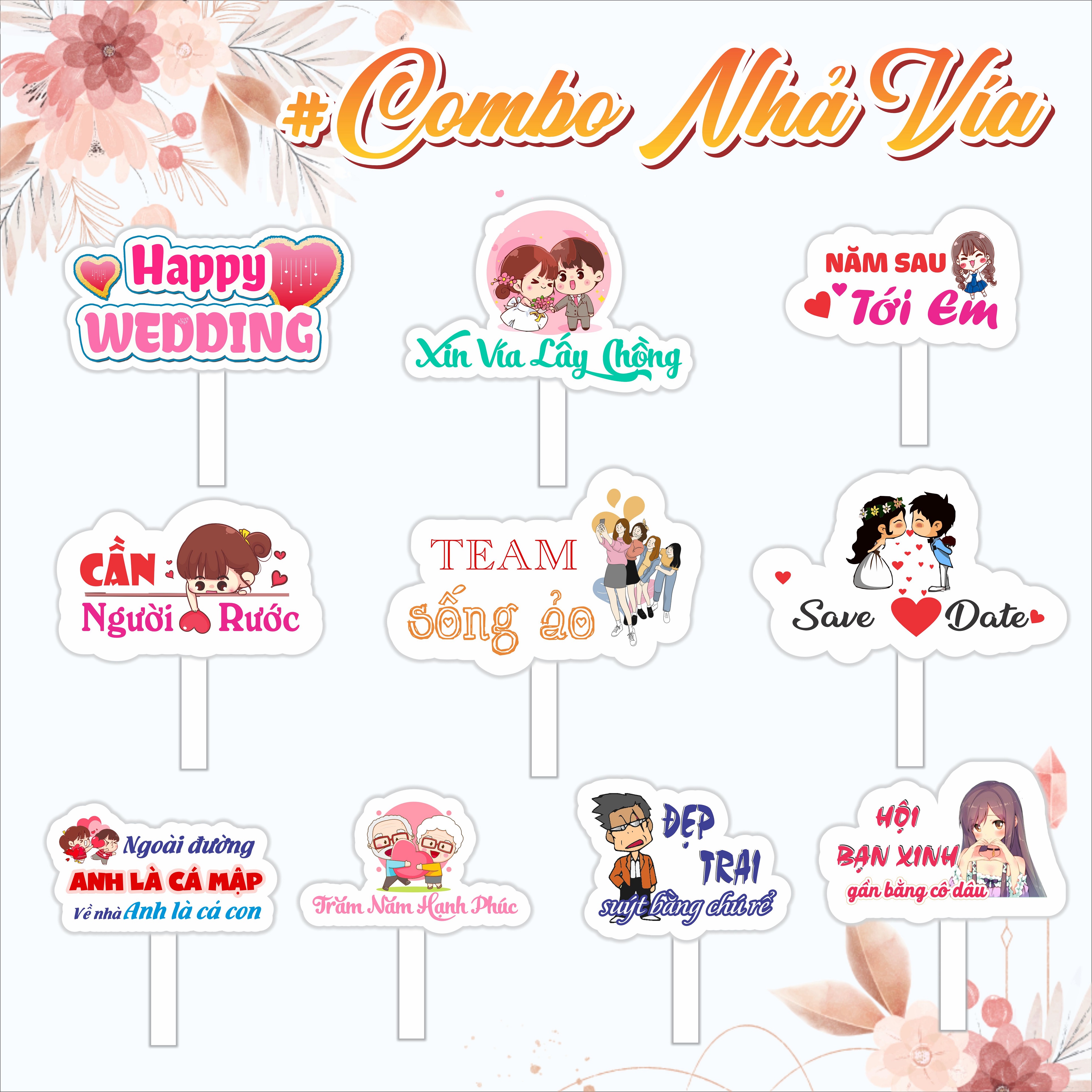 COMBO 10 Hashtag cầm tay đám cưới. 10 chiếc 1 Combo