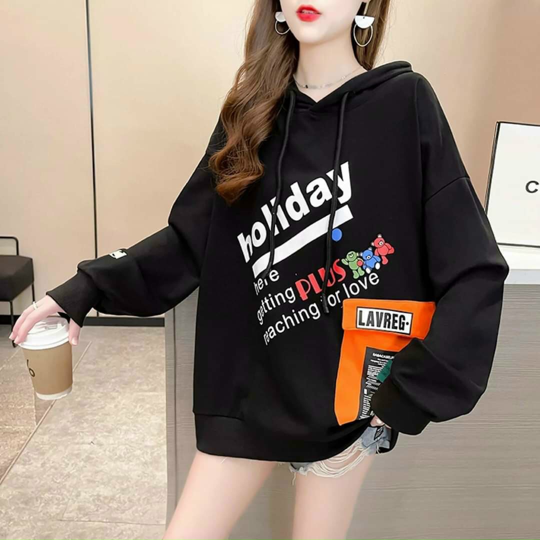 ÁO KHOÁC NỮ ÁO HOODIE UNISEX HOLIDAY PHỐI MŨ LIỀN CÓ DÂY RÚT TAY DÀI FORM RỘNG CỰC DỄ PHỐI ĐỒ