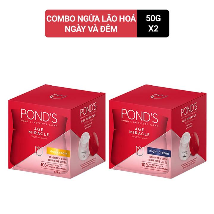 [HCM]COMBO Kem Ponds Age Miracle Ngăn Ngừa Lão Hóa ngày và đêm ( 50mlx2)