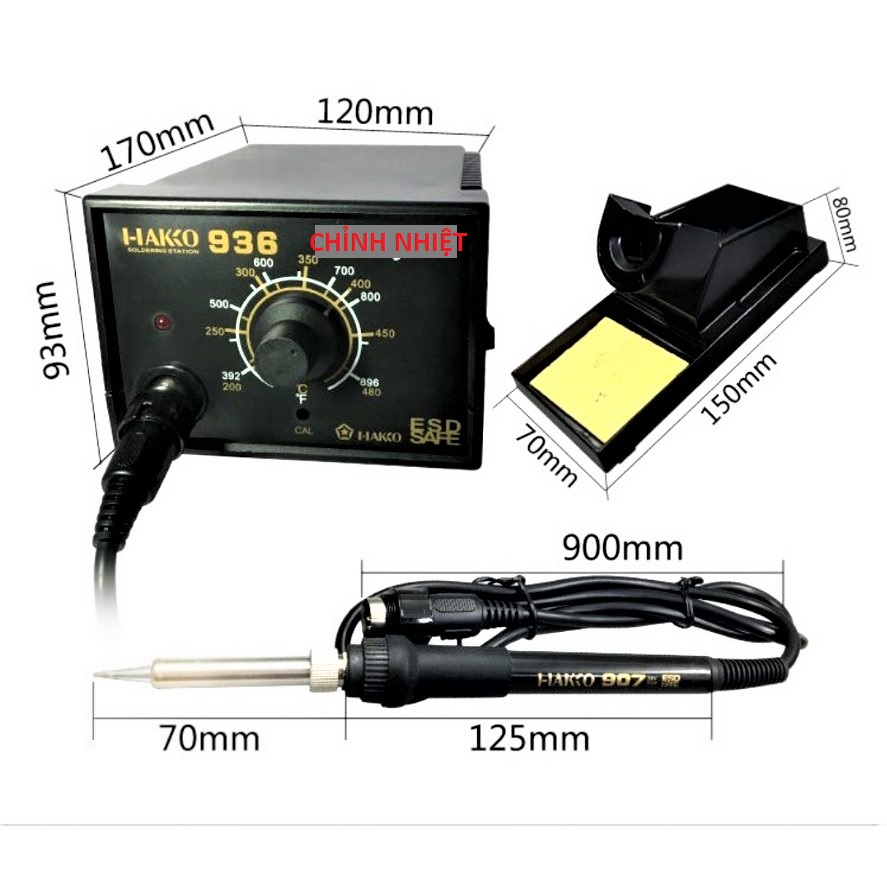 Bộ trạm mỏ hàn thiếc HAKO 936 chỉnh nhiệt nhiệt loại tốt lõi đồng hàng cao câp chính hãng