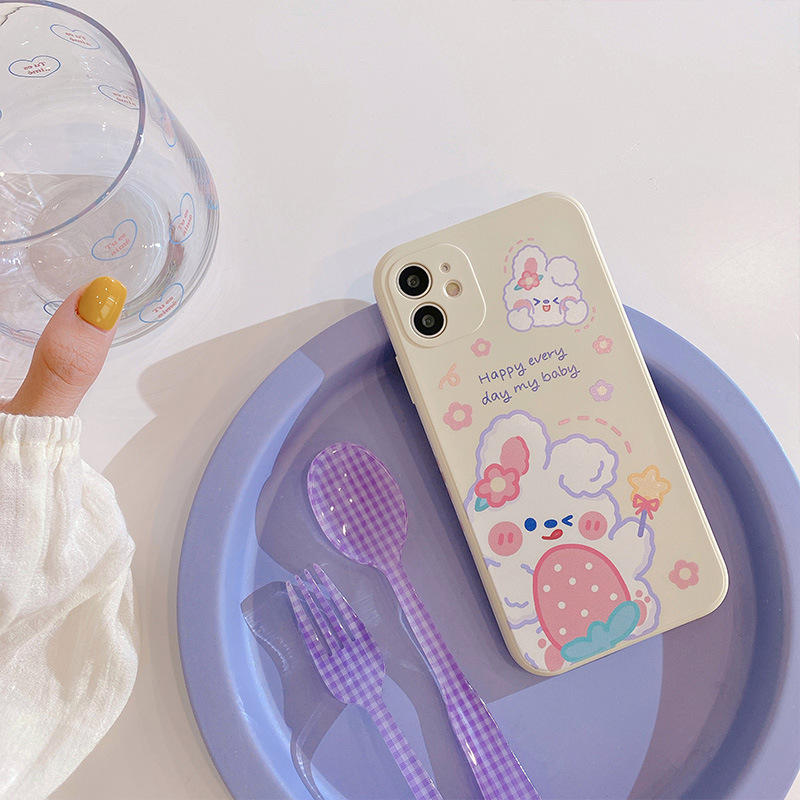 Ốp lưng iphone cạnh vuông in hình hoat hình Thỏ & Gấu dễ thương 6s/6plus/6splus/7plus/8plus/x/xs/xs max/11/11promax/12pro/12promax/13/13pro/13promax