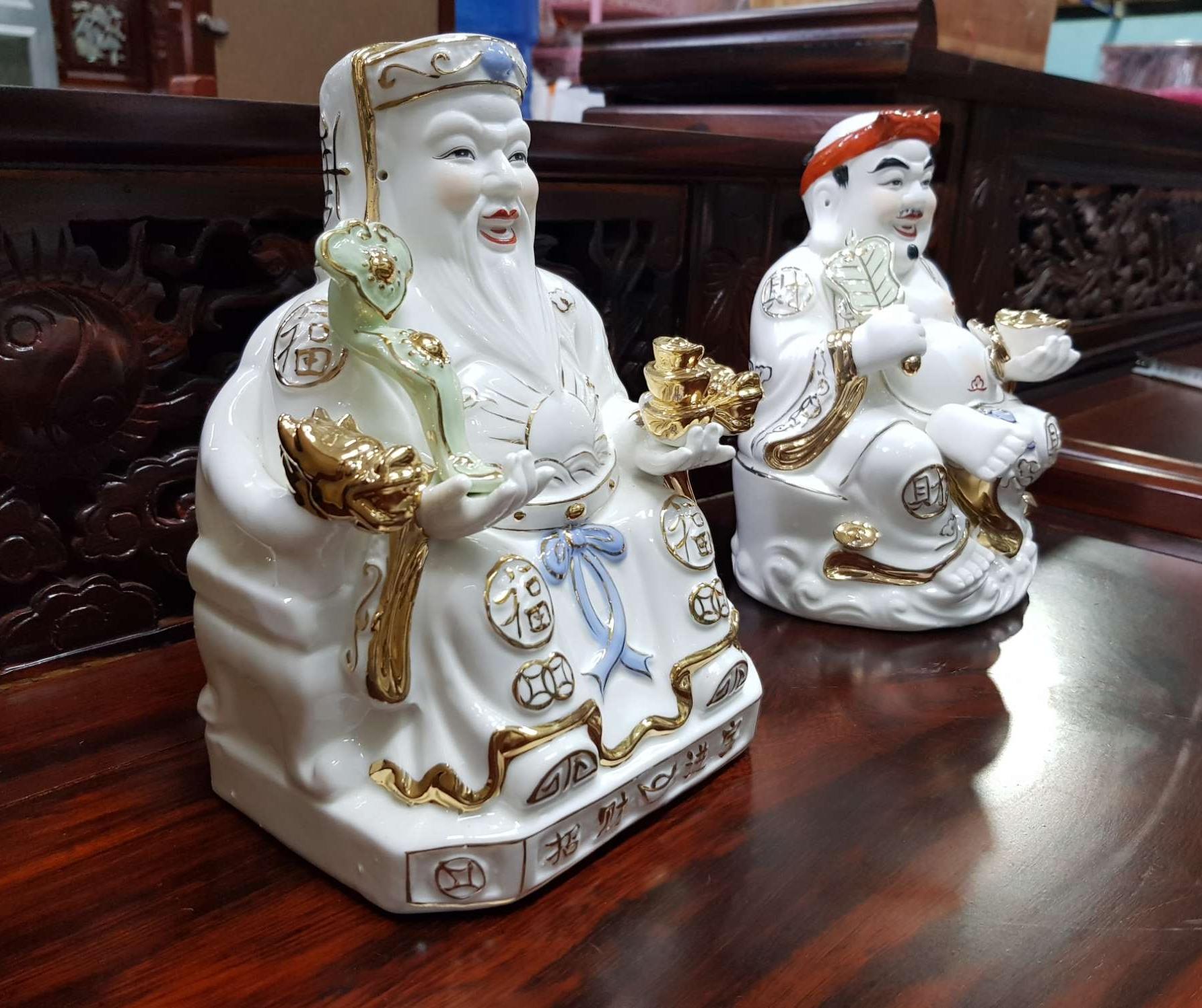 cặp thần tài ông địa sứ 7in cao 19 cm