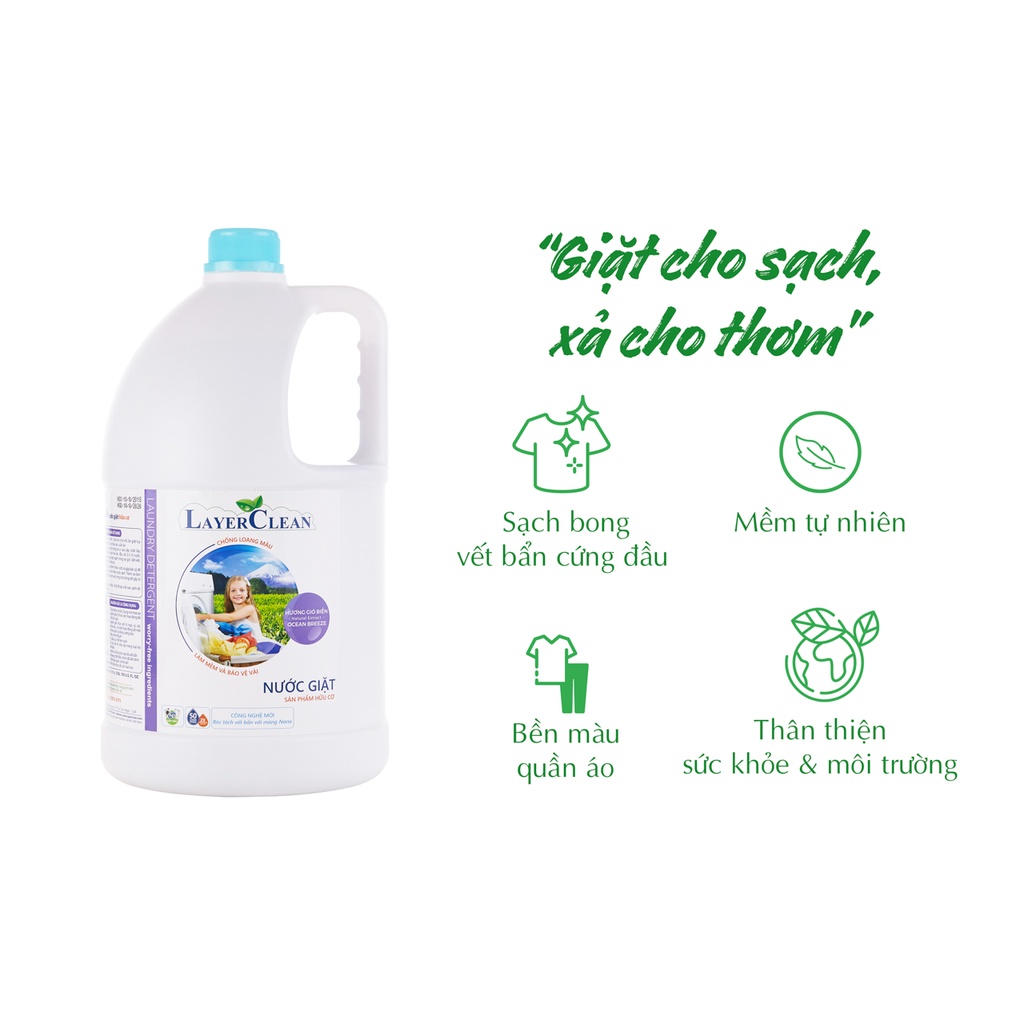 Nước giặt hữu cơ Layer Clean hương gió biển can 5 lít
