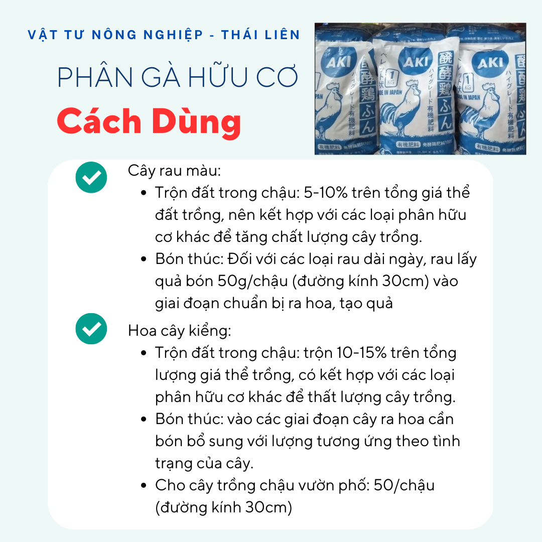 [Túi 5kg] Phân Gà Nhật AKI ĐGT Viên Nén Hữu Cơ Tan Chậm