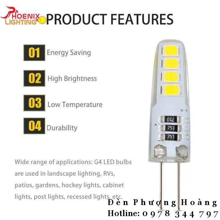 Bóng đèn G4 led chân ghim lắp đèn trang trí