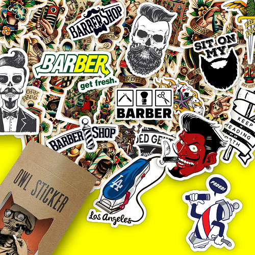 Bộ Sticker hình dán Barber Shop - Tiệm cắt tóc chống nước cao cấp siêu cool ngầu