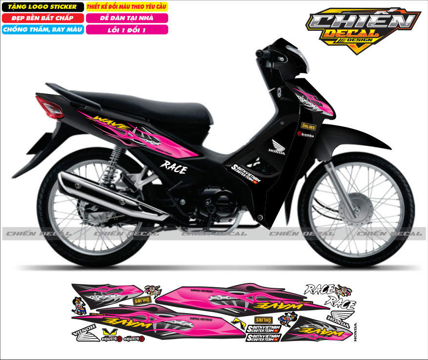 Tem rời xe wave anpha 110cc - 100cc - 50cc chế mẫu tem lửa nhiều màu lựa chọn (tem 3 lớp cao cấp)