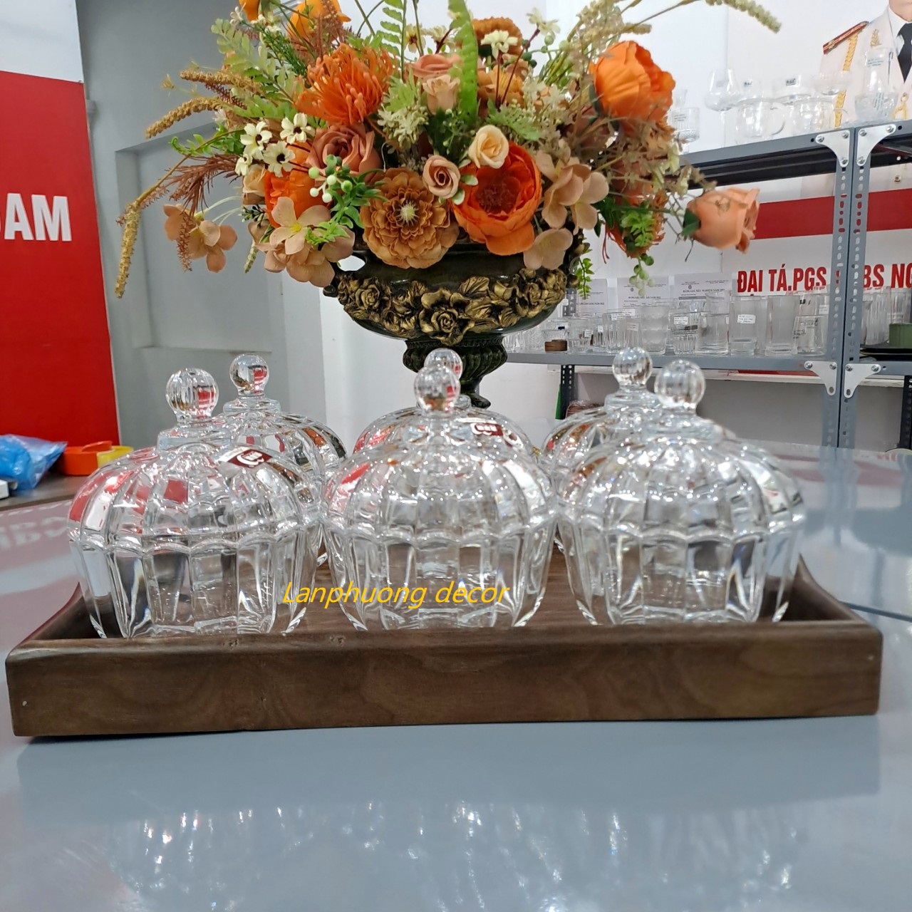Bộ khay mứt tết thủy tinh pha lê