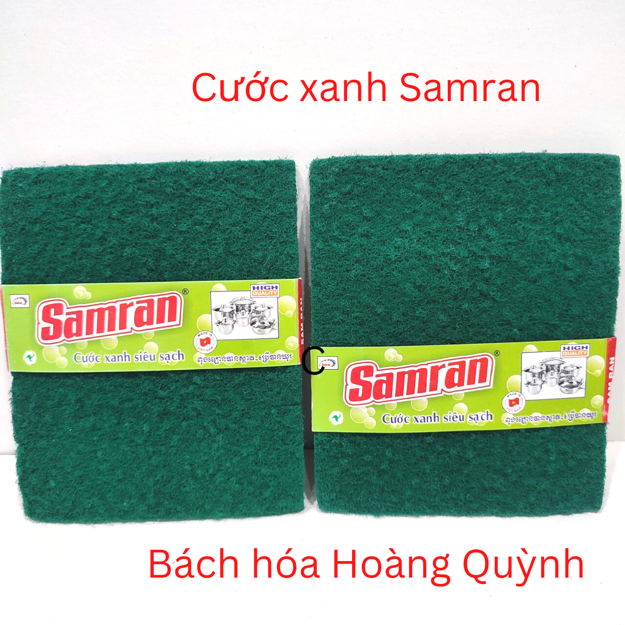 2 miếng cước xanh rửa chén cỡ lớn Samran 13.5x16.5cm.