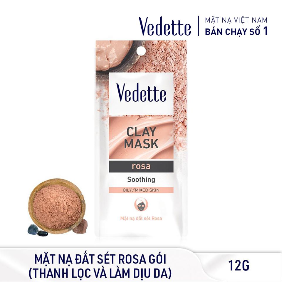 Mặt Nạ Đất Sét Rosa 12g VEDETTE - THANH LỌC & LÀM DỊU DA (TPM271)