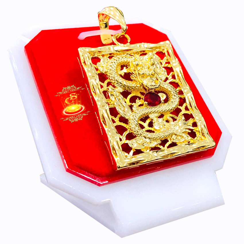 Mặt dây chuyền họa tiết rồng ngậm ngọc mạ vàng 18k - kích thước 3x5.8cm, kĩ xảo khắc rõ nét, rồng nổi cộm cáng, công nghệ xi hiện đại - caraven silver