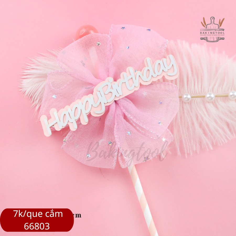 Que cắm hpbd nơ chấm bi hồng- vàng