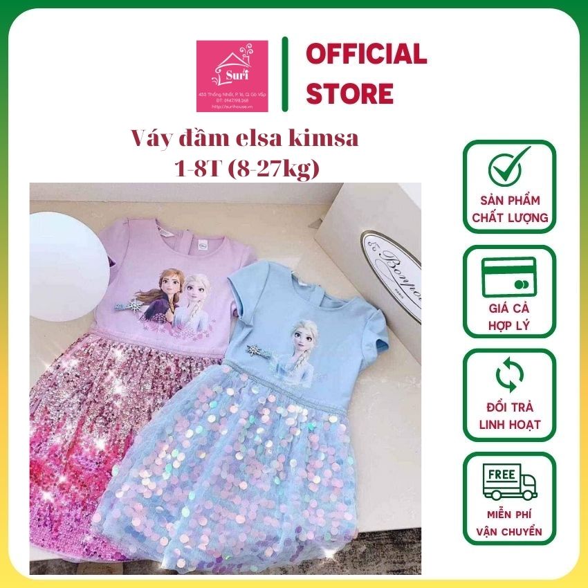 [TẶNG KẸP TÓC 15K]-Váy đầm Elsa kimsa cho bé gái từ 1-8T(8-27kg) cotton thoáng mát xinh xắn-Suri Kids Baby-SK31-Thời trang trẻ em đi học đi chơi mặc nhà