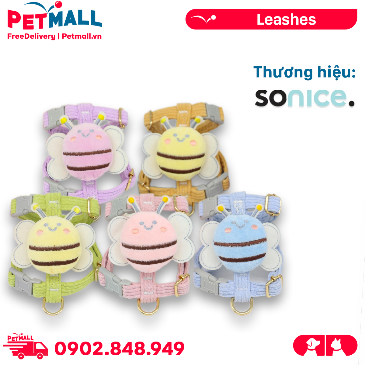 Set yếm + dây dắt SONICE Bee Pets Petmall