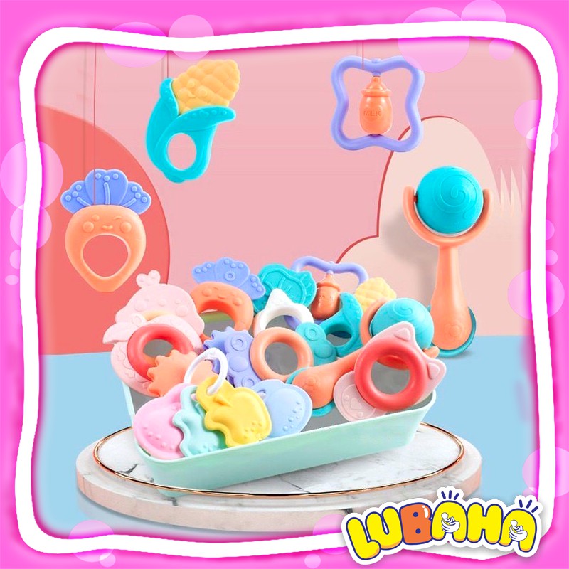Bộ xúc xắc lubaha gặm nướu babyrattle 10 món có hộp cho bé
