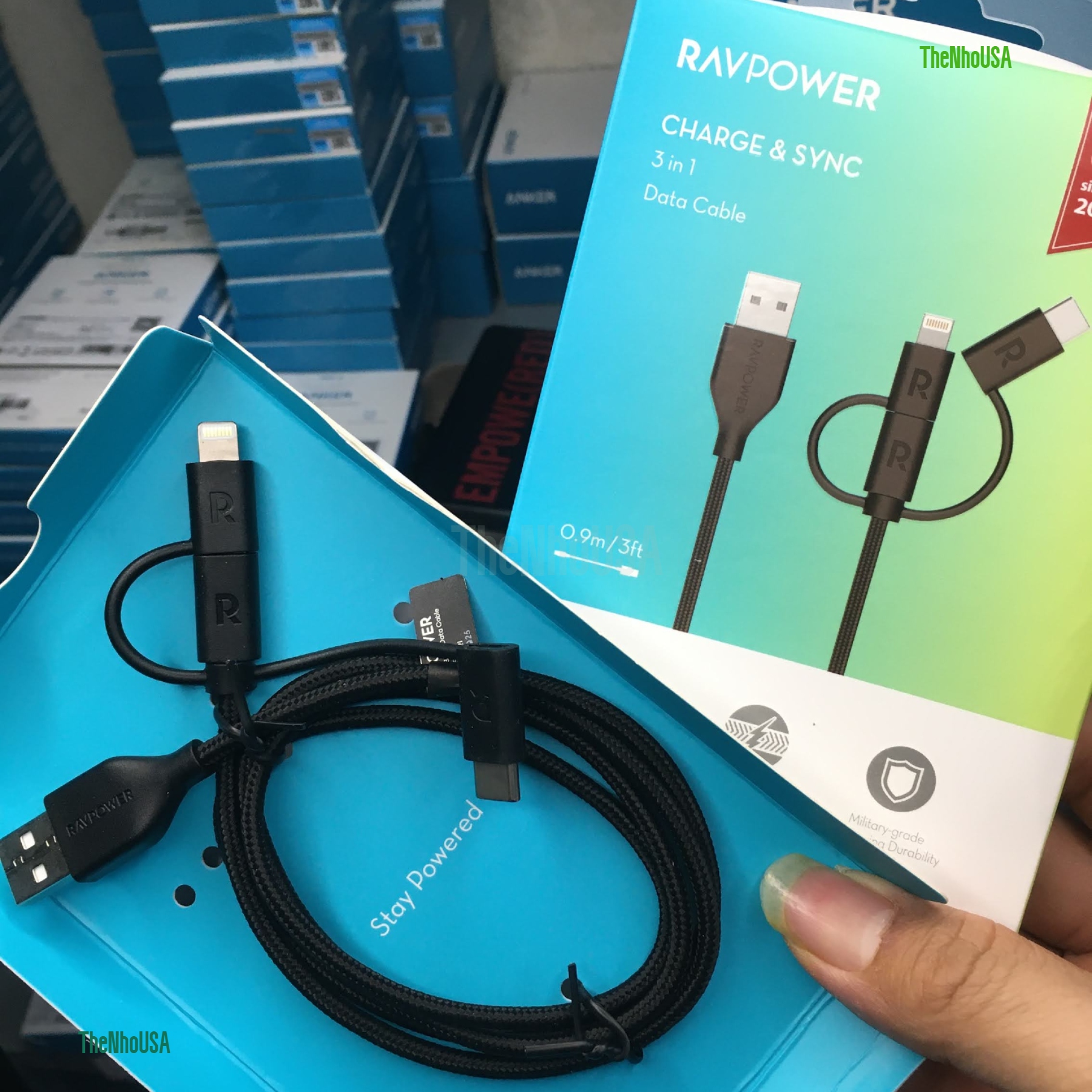 Cáp sạc nhanh 3 in 1 RAVPower CB021 - Type C - Lightning - Micro USB [BH12T]