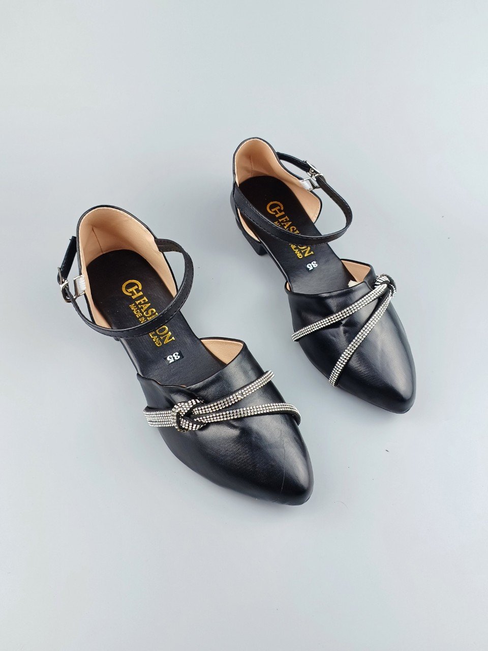 GIÀY SANDAL BÍT MŨI BÍT GÓT PHỐI VIỀN KIM TUYẾN