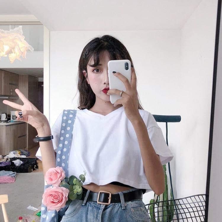 Áo croptop cổ tim, áo croptop, áo thun nữ, Len Boss