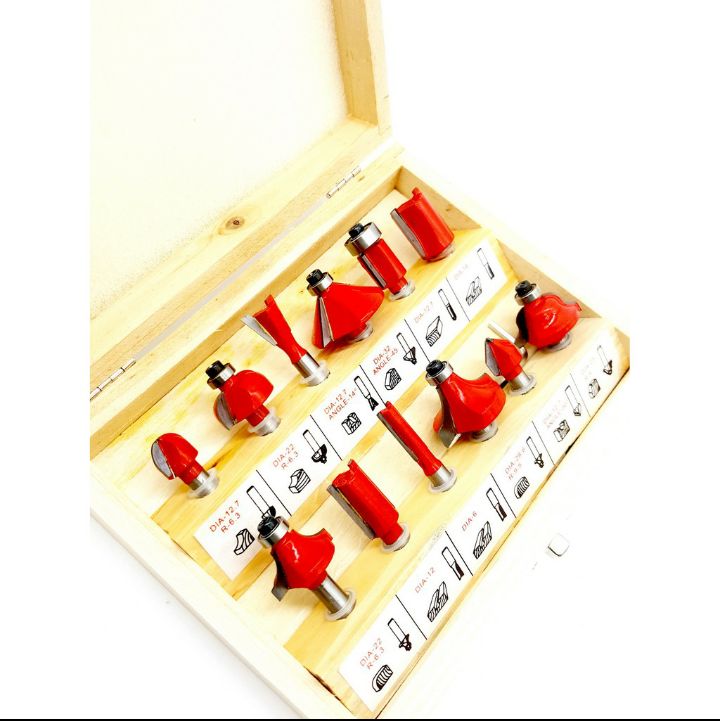 mũi phay gỗ nhỏ cốt 6.3mm hợp 12 cái