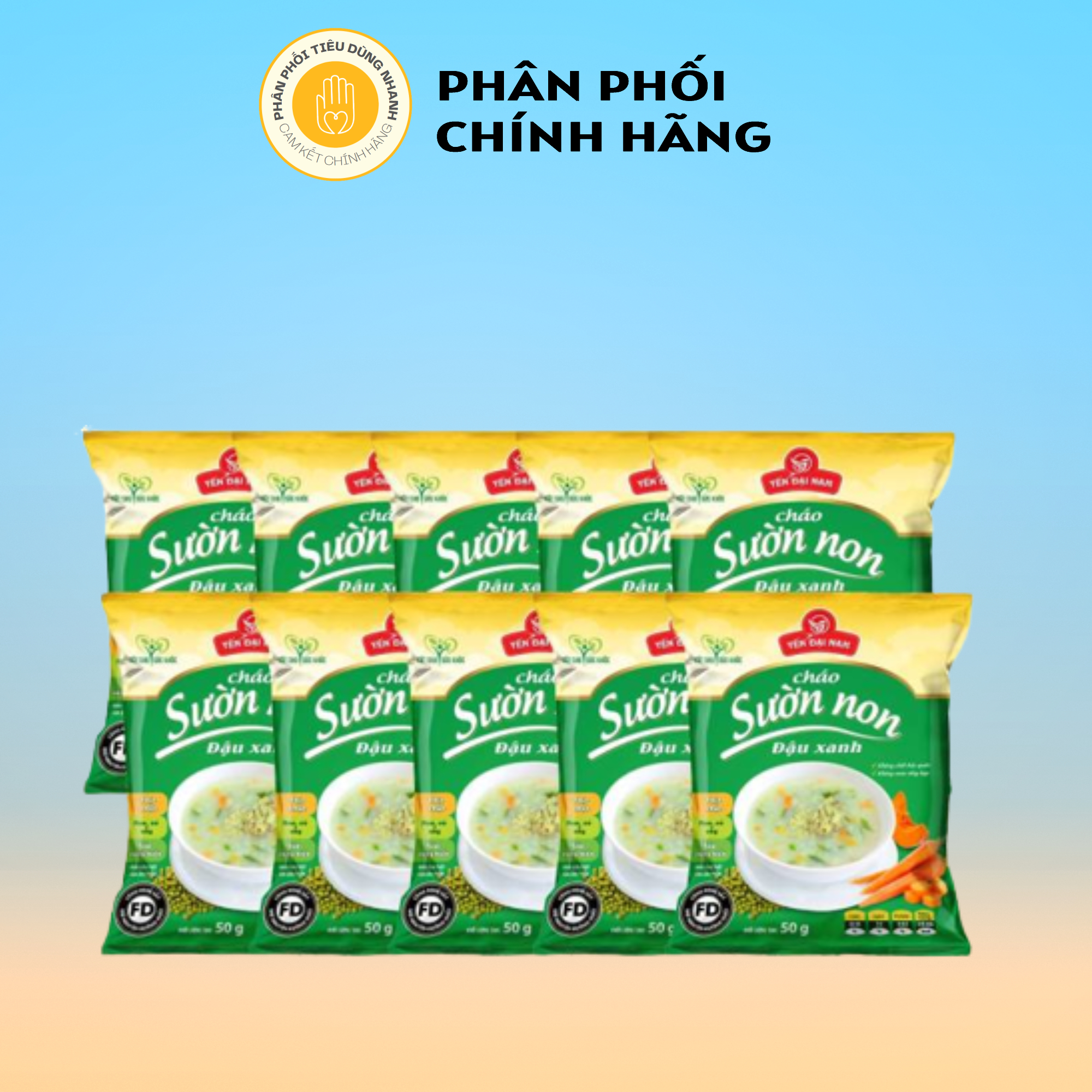 Combo 10 Cháo Ăn Liền Cháo Sườn Non Đậu Xanh Yến Đại Nam 50g