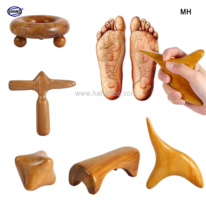 COMBO bộ 5 Dụng Cụ day ấn Huyệt Mát xa toàn thân kiểu Thái bằng gỗ thơm (MH850) HAHANCO