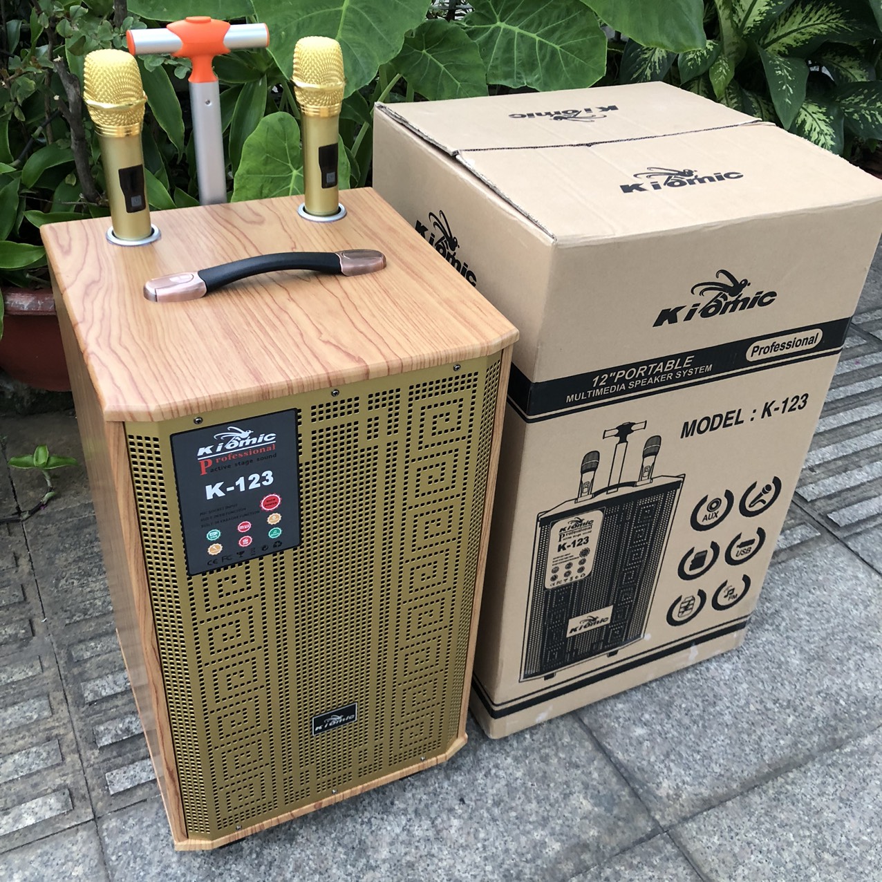 Loa bluetooth K123 chuyên karaoke cực hay tặng kèm 2 mic, shop HUNG PHAT