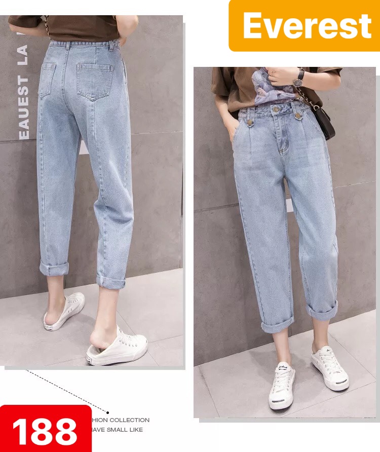 QUẦN JEAN BAGGY NỮ CHẤT BÒ XANH 2 CÚC NHẬT BẢN HOT LƯNG CAO NÂNG MÔNG EV-188 - EVEREST FASHION